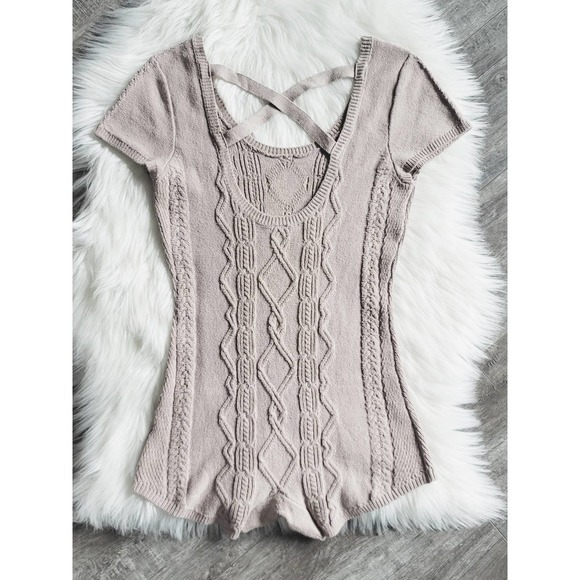 NEW Anthropologie Cable-Knit Tan Romper - Size Small - Picture 6 of 9